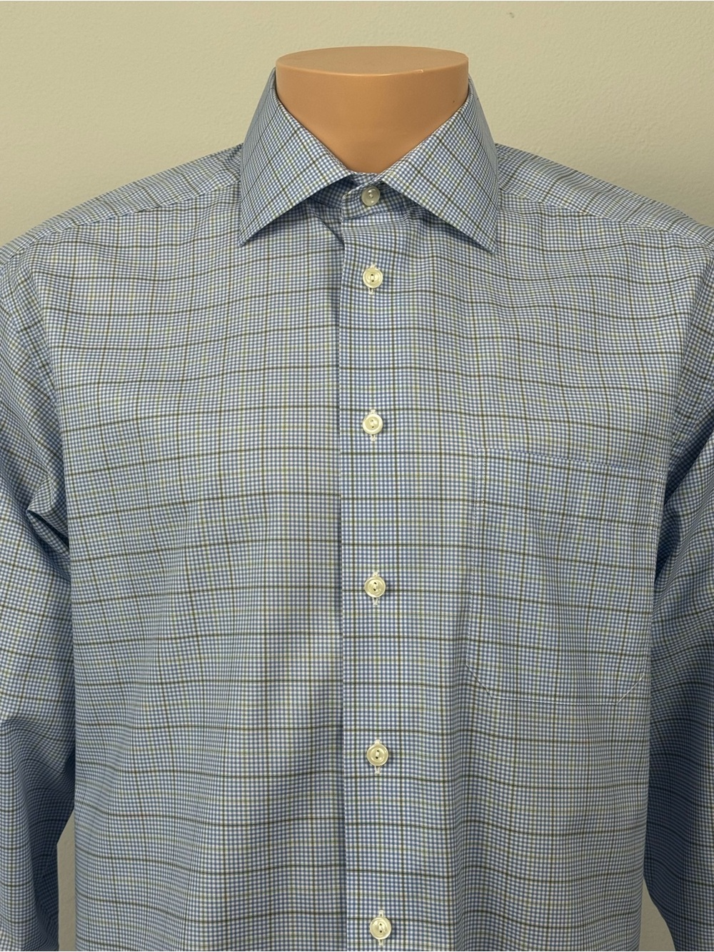 Eton Men’s Blue Check Shirt Size 41/16 L Excellent Condition